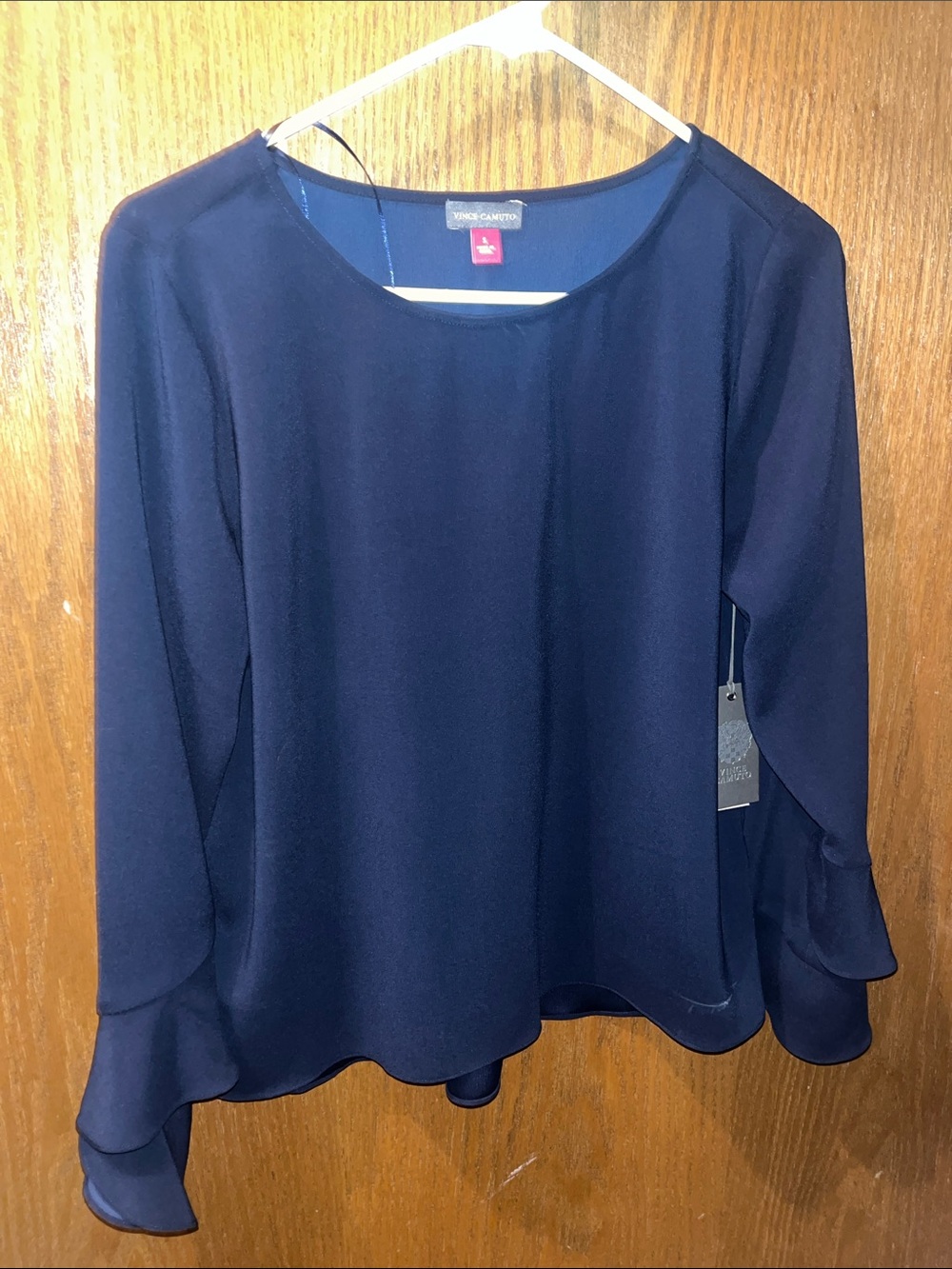 Vince Camuto Navy Layered Ruffle Sleeve Blouse